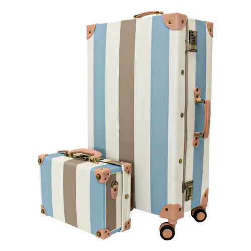 Juego de 2 maletas azul blanco y beige