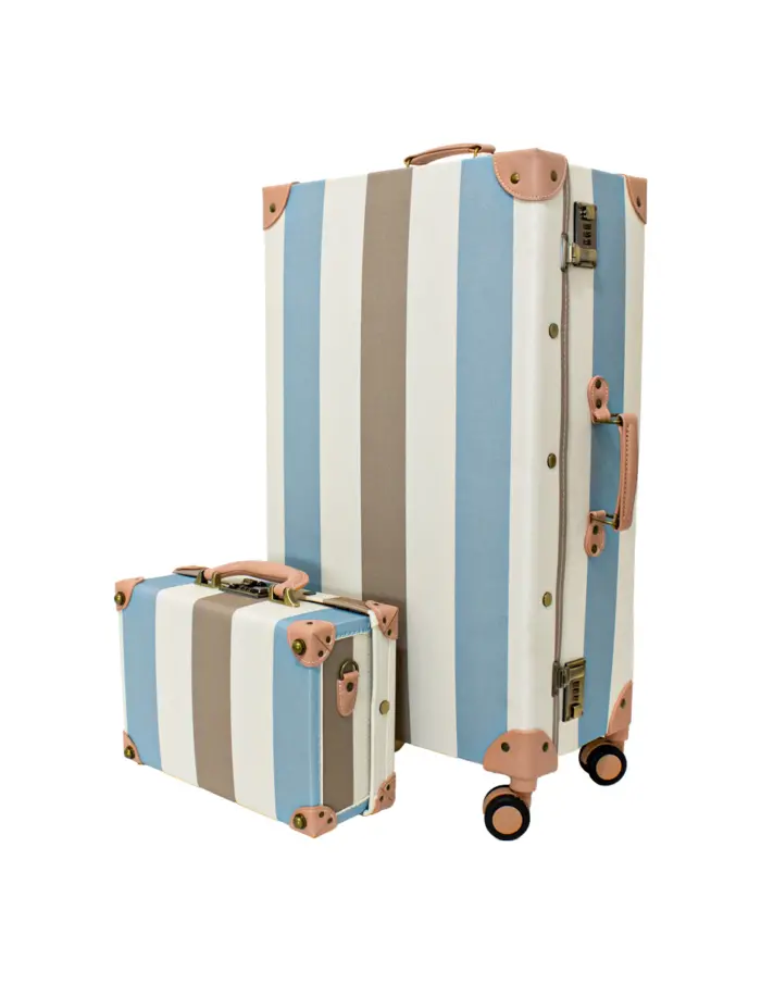 Juego de 2 maletas azul blanco y beige - Image 2