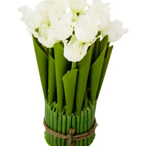 Ramo de tulipanes blancos en base de 7.5×7.5x21cm