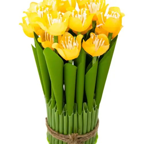 Ramo de tulipanes amarillos en base de 7.5×7.5x21cm