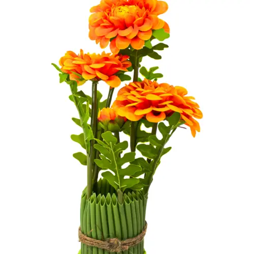 Ramo de flor naranja con base de 7.3×7.3x28cm