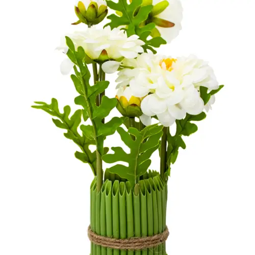 Ramo de flor blanco con base de 7.3×7.3x28cm