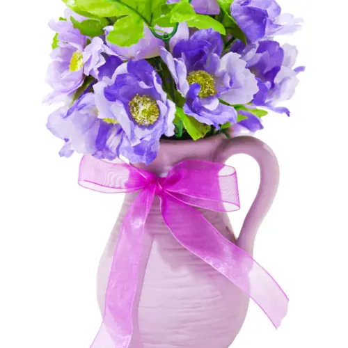 Maceta con flores de margaritas purpura de 8x10x21cm
