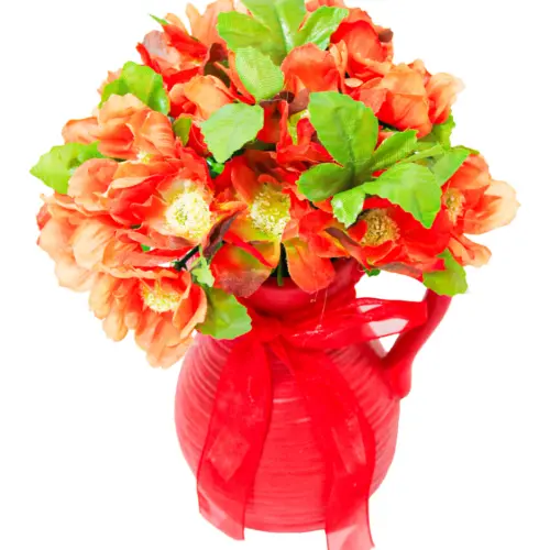 Maceta con flores de margaritas rojas de 8x10x21cm
