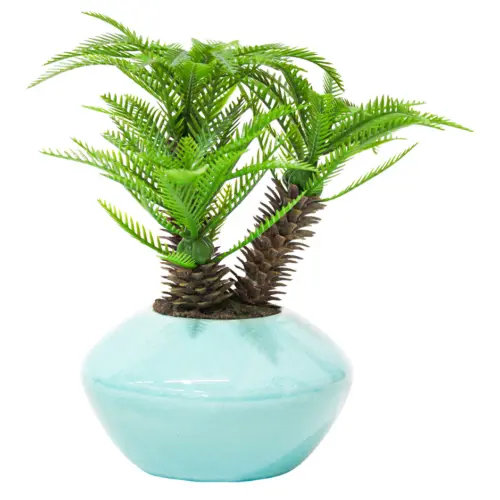 Maceta con flor tipo palmera verde de13x7.5x23cm
