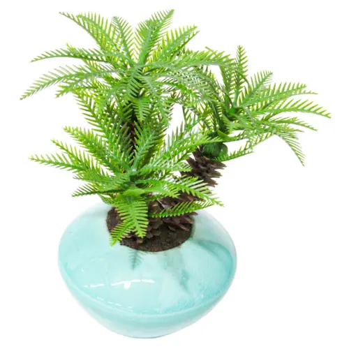 Maceta con flor tipo palmera verde de13x7.5x23cm