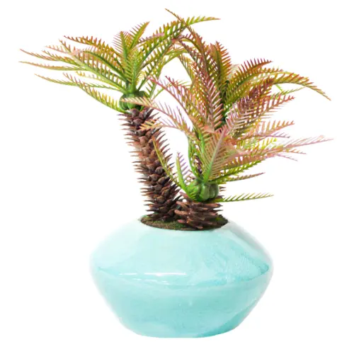 Maceta con flor tipo palmera roja de13x7.5x23cm