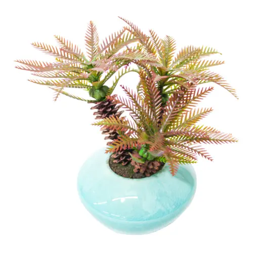 Maceta con flor tipo palmera roja de13x7.5x23cm