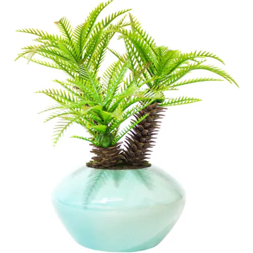 Maceta con flor tipo palmera verde matizada de13x7.5x23cm