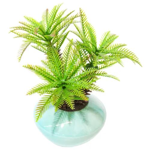 Maceta con flor tipo palmera verde matizada de13x7.5x23cm