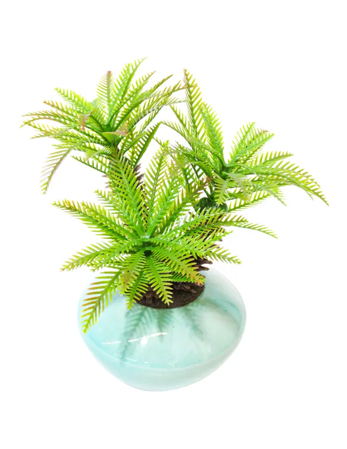 Maceta con flor tipo palmera verde matizada de13x7.5x23cm - Image 2