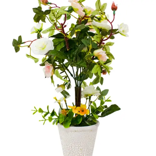 Maceta con flores blancas de 9x9x40cm