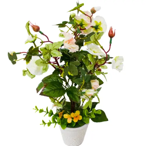 Maceta con flores blancas de 9x9x40cm