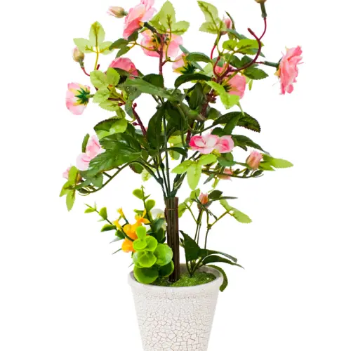 Maceta con flor tipo camelia rosa de 9x9x40cm