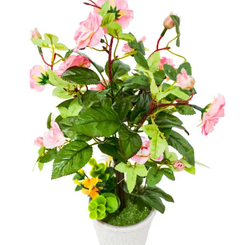 Maceta con flor tipo camelia rosa de 9x9x40cm