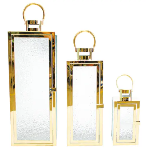 Juego de 3 candelabros de metal dorados de 18x18x50.2cm