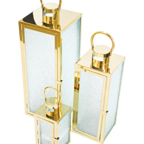 Juego de 3 candelabros de metal dorados de 18x18x50.2cm