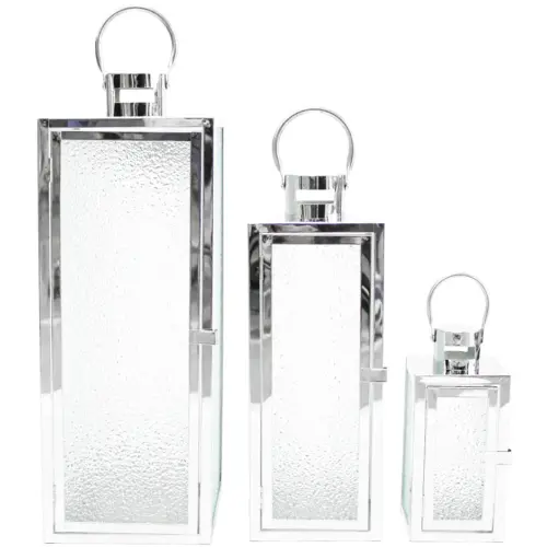 Juego de 3 candelabros de metal plateados de 18x18x50.2cm