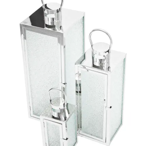 Juego de 3 candelabros de metal plateados de 18x18x50.2cm