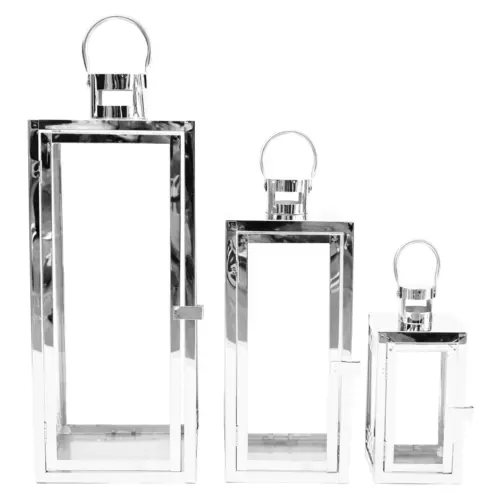 Juego de 3 candelabros de metal plateados de 18x18x46cm