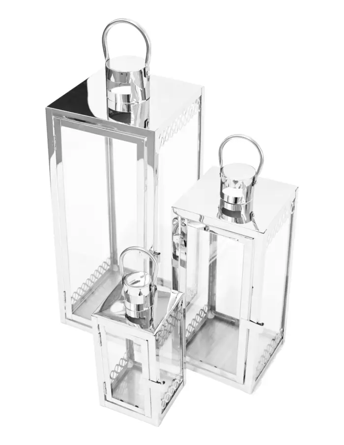 Juego de 3 candelabros de metal plateados de 18x18x46cm - Image 2