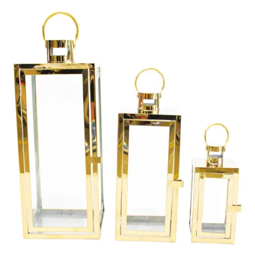 Juego de 3 candelabros de metal dorados de 18x18x46cm