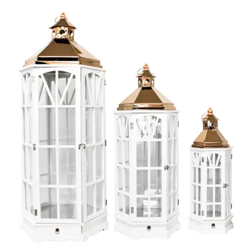 Juego de 3 candelabros de metal de color blanco de 45x52x130cm
