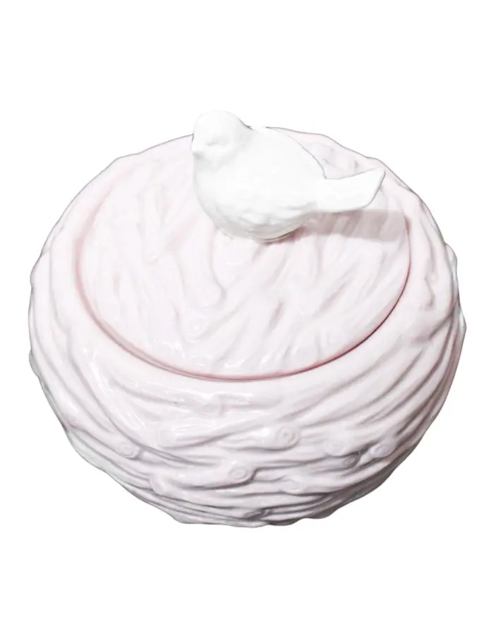 Bombonera de cerámica rosa con ave de 13.5x13.5x13cm - Image 2
