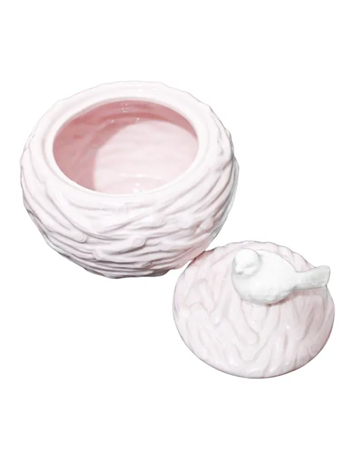 Bombonera de cerámica rosa con ave de 13.5x13.5x13cm - Image 3