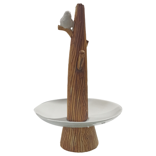 Bebedero de ceramica blanco con ave de 18x18x29cm
