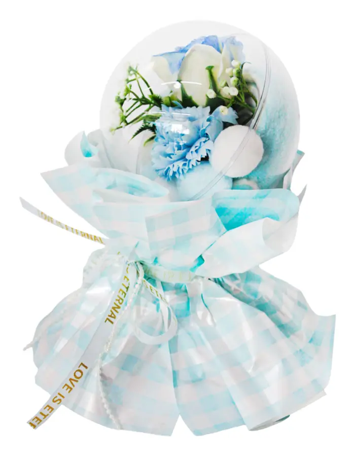 Bouquet de flores azules en display - Image 3