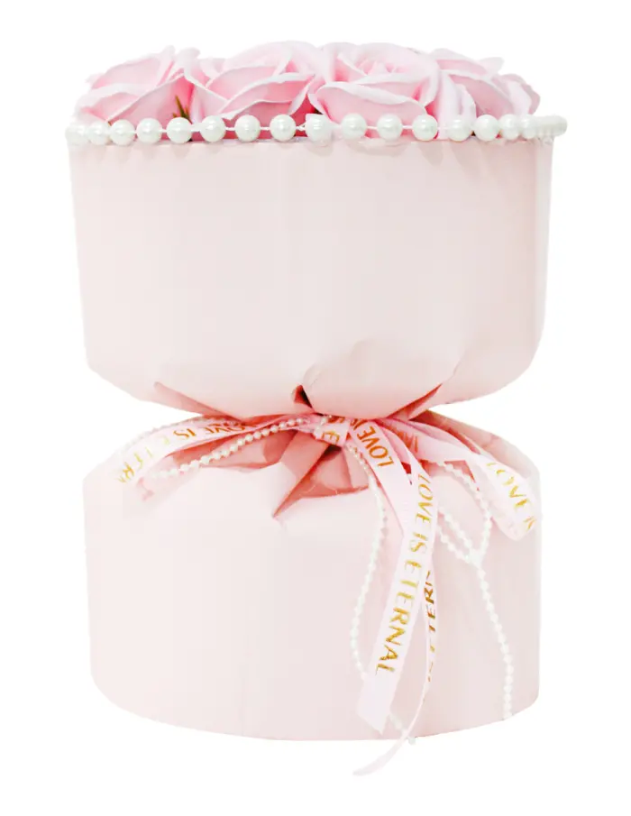 Bouquet de rosas rosa con perlas - Image 2
