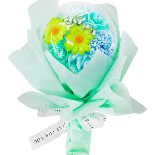 Bouquet de flores azules en display