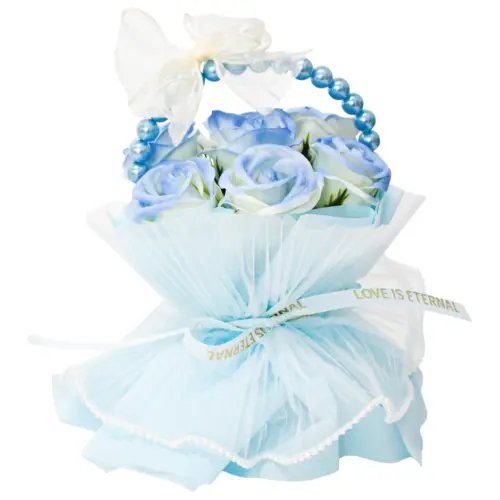 Bouquet de rosas azules con perlas