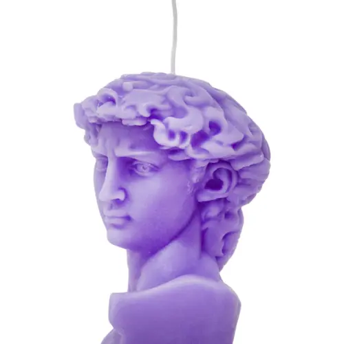 Vela decorativa diseño busto de escultura lila de 5.5x9x14cm