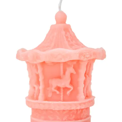Vela decorativa diseño carrucel rosa de 7.5×7.5x9cm