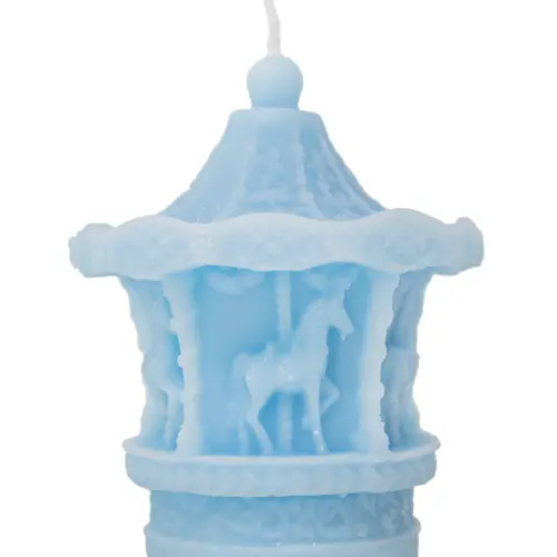 Vela decorativa diseño carrucel azul de 7.5×7.5x9cm