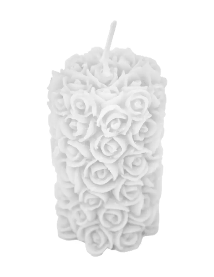Vela decorativa diseño de rosas blancas de 4x4x7.3cm - Image 2