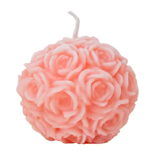Vela decorativa diseño bola de rosas rosa de 6.5×6.5×5.2cm