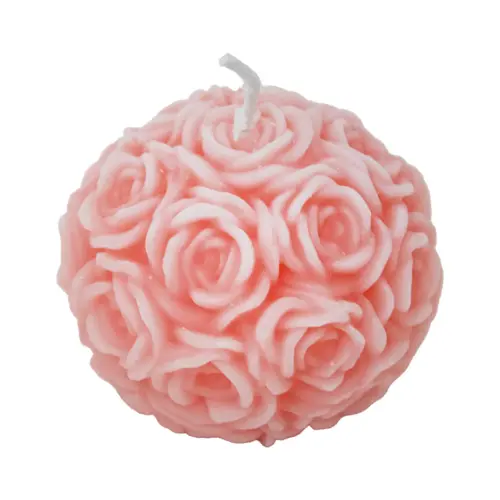 Vela decorativa diseño bola de rosas rosa de 6.5×6.5×5.2cm
