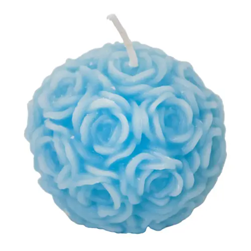Vela decorativa diseño bola de rosas azul de 6.5×6.5×5.2cm