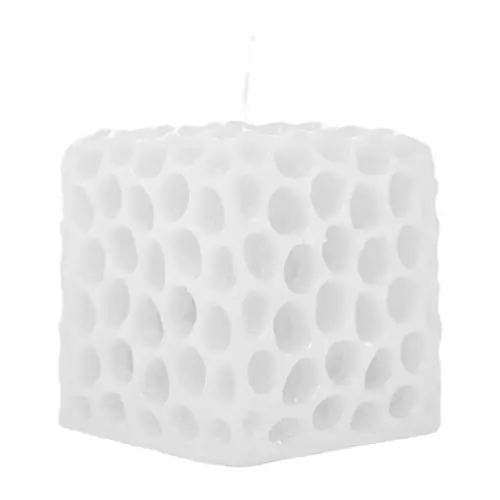 Vela decorativa cuadrada diseño circulos blanco de 3.5x5x6.5cm