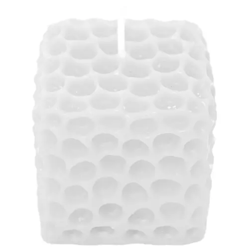 Vela decorativa cuadrada diseño circulos blanco de 3.5x5x6.5cm