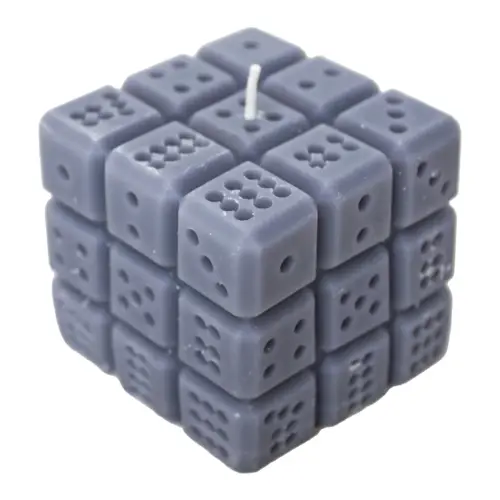 Vela decorativa diseño dado azul acero de 6.5×6.5x7cm