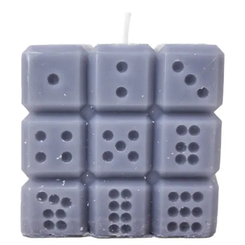 Vela decorativa diseño dado azul acero de 6.5×6.5x7cm