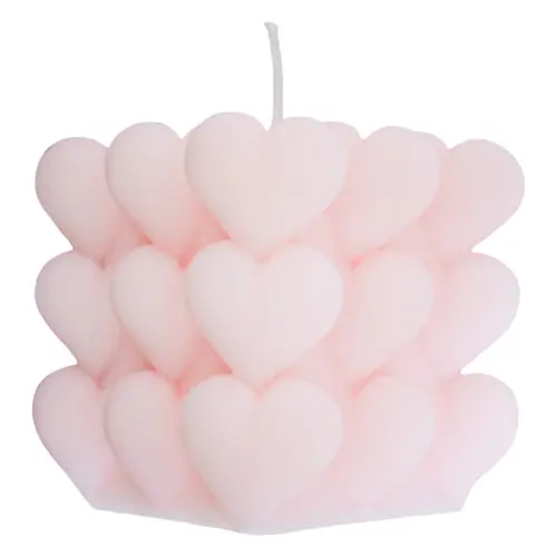 Vela decorativa diseño de cuadradas con círculos de color rosa de 6.5×6.5×6.5cm