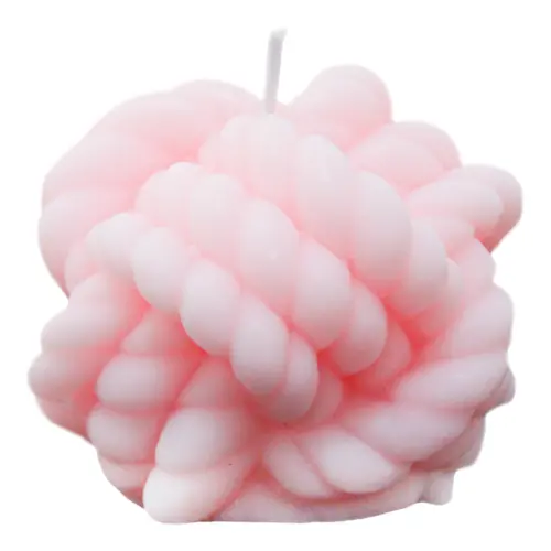 Vela decorativa diseño de nudos de color rosa de 6.5×6.5×6.5cm