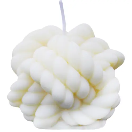 Vela decorativa diseño de nudos de color blanco de 6.5×6.5×6.5cm
