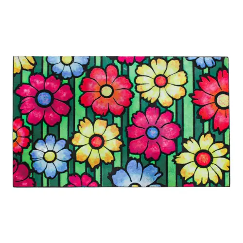 Tapete de pie de puerta diseño flores de colores de 45x75x0.8cm
