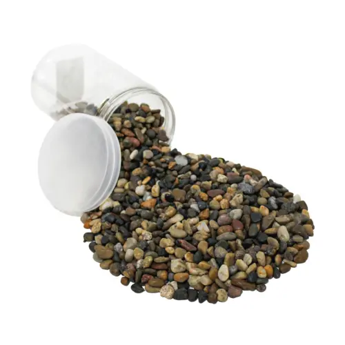 Caja de piedras de río café negras y beige con 2kg de .4-.6cm de 10x10x18cm